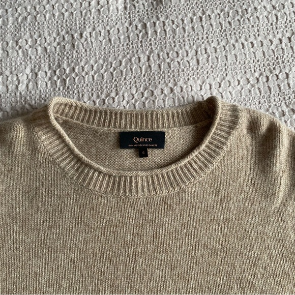 Quince Mongolian Cashmere Boxy Crewneck Sweater Oatmeal S Oversized Roll neck - Picture 7 of 15